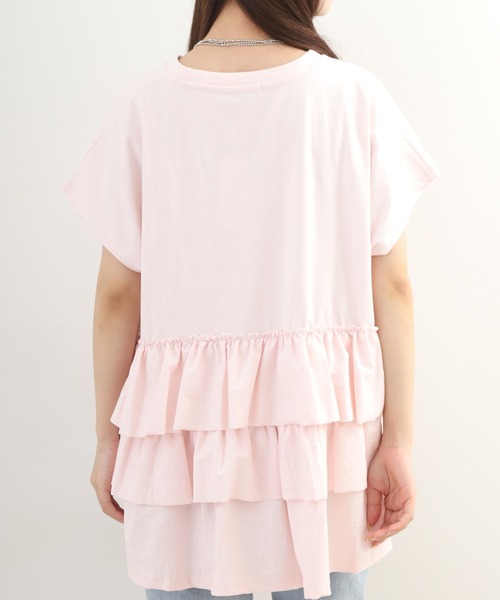 OMNES(オムネス)の「バイオポリウォッシュバッグフリルプルオーバーTシャツ 半袖(Tシャツ/カットソー・レディース・ピンク/ネイビー・FREE/F)」の16枚目の写真