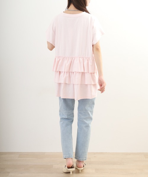 OMNES(オムネス)の「バイオポリウォッシュバッグフリルプルオーバーTシャツ 半袖(Tシャツ/カットソー・レディース・ピンク/ネイビー・FREE/F)」の19枚目の写真