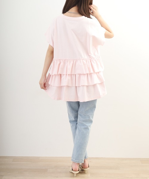 OMNES(オムネス)の「バイオポリウォッシュバッグフリルプルオーバーTシャツ 半袖(Tシャツ/カットソー・レディース・ピンク/ネイビー・FREE/F)」の20枚目の写真