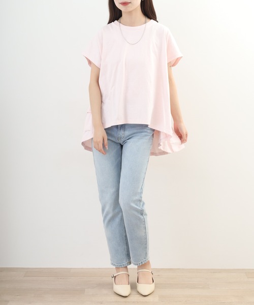 OMNES(オムネス)の「バイオポリウォッシュバッグフリルプルオーバーTシャツ 半袖(Tシャツ/カットソー・レディース・ピンク/ネイビー・FREE/F)」の17枚目の写真
