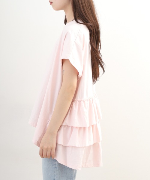 OMNES(オムネス)の「バイオポリウォッシュバッグフリルプルオーバーTシャツ 半袖(Tシャツ/カットソー・レディース・ピンク/ネイビー・FREE/F)」の22枚目の写真