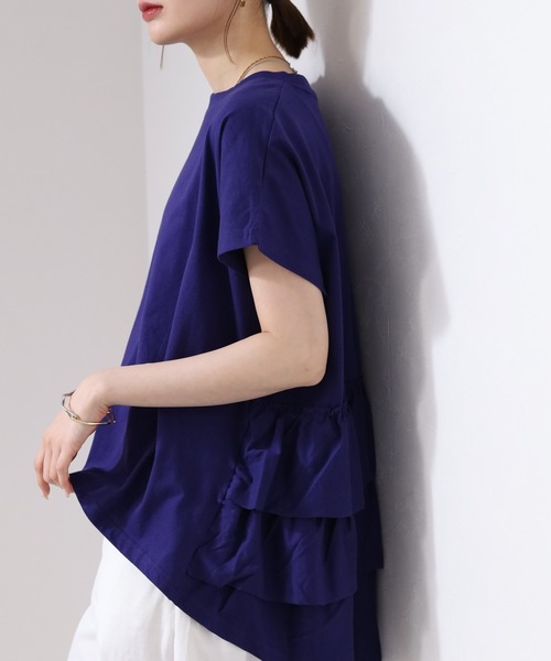 OMNES(オムネス)の「バイオポリウォッシュバッグフリルプルオーバーTシャツ 半袖(Tシャツ/カットソー・レディース・ピンク/ネイビー・FREE/F)」の6枚目の写真