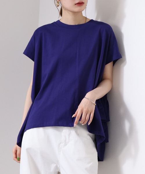 OMNES(オムネス)の「バイオポリウォッシュバッグフリルプルオーバーTシャツ 半袖(Tシャツ/カットソー・レディース・ピンク/ネイビー・FREE/F)」の7枚目の写真