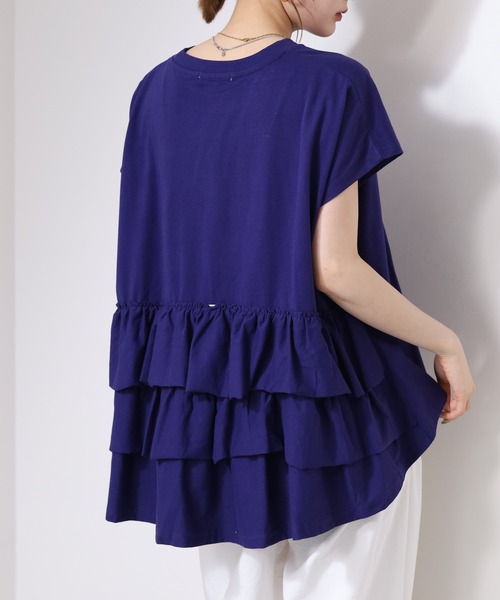 OMNES(オムネス)の「バイオポリウォッシュバッグフリルプルオーバーTシャツ 半袖(Tシャツ/カットソー・レディース・ピンク/ネイビー・FREE/F)」の8枚目の写真