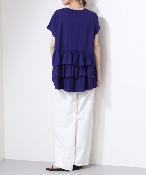 OMNES(オムネス)の「バイオポリウォッシュバッグフリルプルオーバーTシャツ 半袖(Tシャツ/カットソー・レディース・ピンク/ネイビー・FREE/F)」の11枚目の写真
