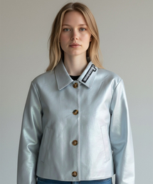 BORN SLIPPY（ボーンスリッピー）の「Signature Zip Collar Leather Jacket (Sky Blue)（ライダースジャケット）」