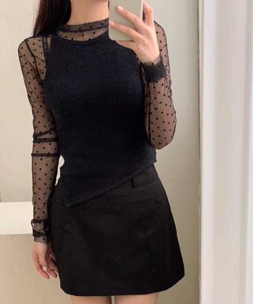 WEGO（ウィゴー）の「ドット柄シアータイトブラウス（その他トップス・レディース・アイボリー/ブラック・SMALL/MEDIUM）」の7枚目の写真