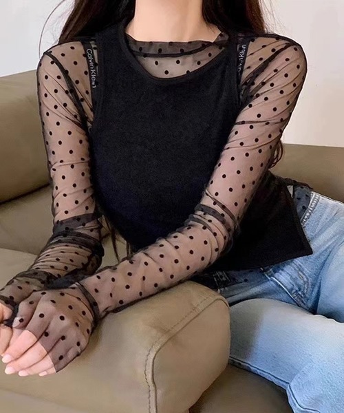 WEGO（ウィゴー）の「ドット柄シアータイトブラウス（その他トップス・レディース・アイボリー/ブラック・SMALL/MEDIUM）」の8枚目の写真