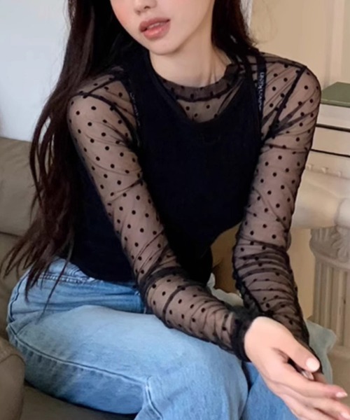 WEGO（ウィゴー）の「ドット柄シアータイトブラウス（その他トップス・レディース・アイボリー/ブラック・SMALL/MEDIUM）」の9枚目の写真