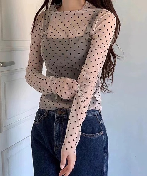 WEGO（ウィゴー）の「ドット柄シアータイトブラウス（その他トップス・レディース・アイボリー/ブラック・SMALL/MEDIUM）」の14枚目の写真