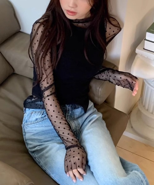 WEGO（ウィゴー）の「ドット柄シアータイトブラウス（その他トップス・レディース・アイボリー/ブラック・SMALL/MEDIUM）」の10枚目の写真