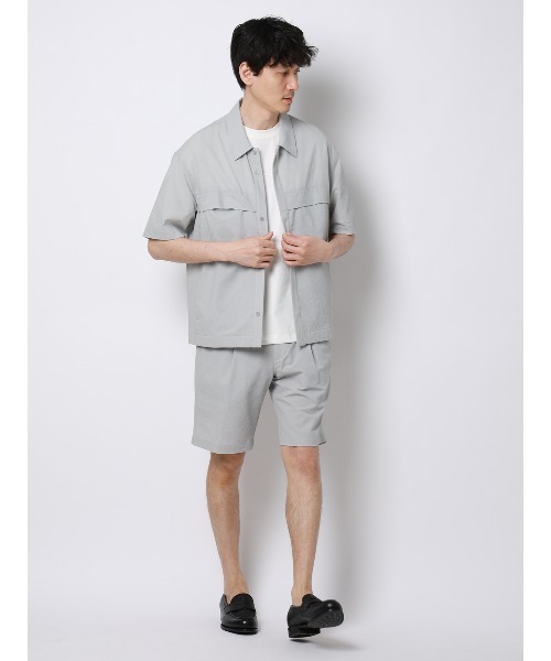 SUIT SQUARE（スーツスクエア）の「FLAT アウターTシャツ 半袖 ウォッシャブル ストレッチ 速乾 シルキーツイル 無地（テーラードジャケット・メンズ・ホワイト/ネイビー・S/M/L）」の4枚目の写真