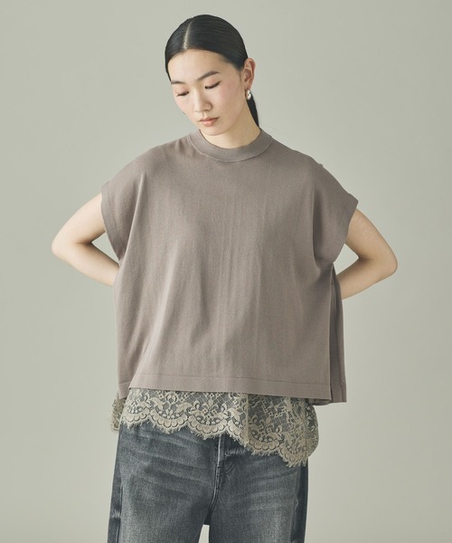 Curensology(カレンソロジー)の「Curensology(カレンソロジー)/レイヤードレースニットプルオーバー(ニット/セーター・レディース・グレー/ブラック/ホワイト・FREE)」の3枚目の写真