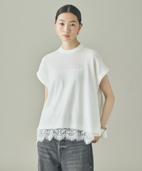 Curensology(カレンソロジー)の「Curensology(カレンソロジー)/レイヤードレースニットプルオーバー(ニット/セーター・レディース・グレー/ブラック/ホワイト・FREE)」の2枚目の写真