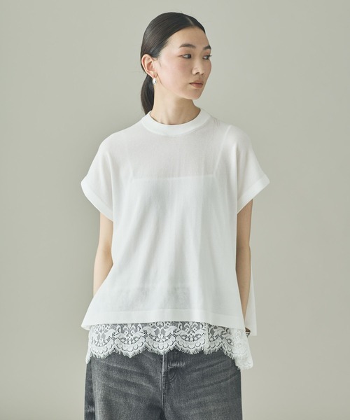 Curensology(カレンソロジー)の「Curensology(カレンソロジー)/レイヤードレースニットプルオーバー(ニット/セーター・レディース・グレー/ブラック/ホワイト・FREE)」の4枚目の写真