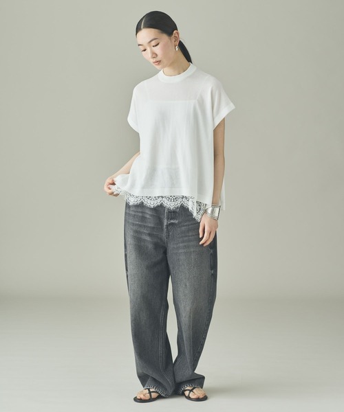 Curensology(カレンソロジー)の「Curensology(カレンソロジー)/レイヤードレースニットプルオーバー(ニット/セーター・レディース・グレー/ブラック/ホワイト・FREE)」の7枚目の写真