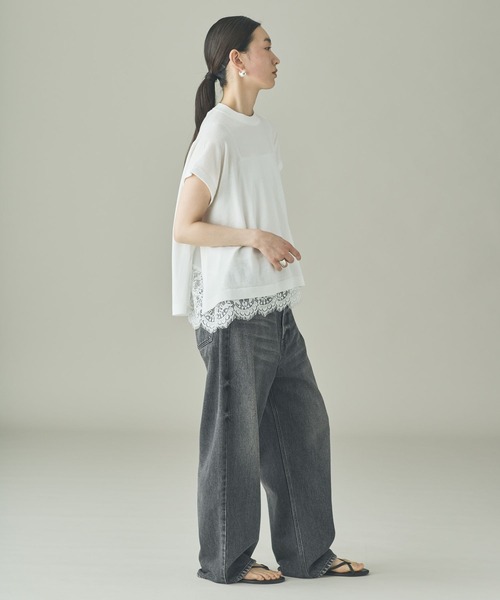 Curensology(カレンソロジー)の「Curensology(カレンソロジー)/レイヤードレースニットプルオーバー(ニット/セーター・レディース・グレー/ブラック/ホワイト・FREE)」の8枚目の写真