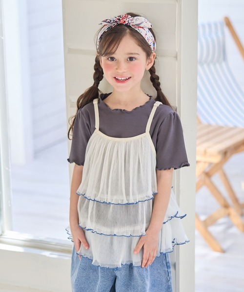 Piet(ピエット)の「チュールビスチェ&メローTセット(Tシャツ/カットソー・キッズ・オフホワイト/サックスブルー・100/130/120/110)」の2枚目の写真