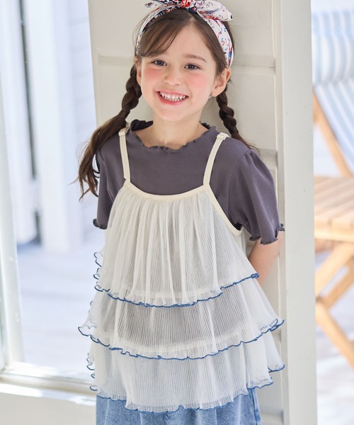 Piet(ピエット)の「チュールビスチェ&メローTセット(Tシャツ/カットソー・キッズ・オフホワイト/サックスブルー・100/130/120/110)」の4枚目の写真