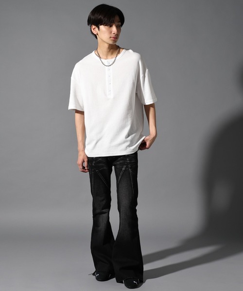LAND MUSEUM（ランドミュージアム）の「LAND MUSEUM／リラックスヘンリー半袖T（Tシャツ/カットソー・メンズ・ホワイト/ライトグレー・LARGE/MEDIUM）」の3枚目の写真