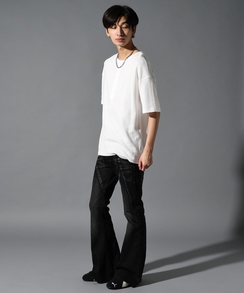 LAND MUSEUM（ランドミュージアム）の「LAND MUSEUM／リラックスヘンリー半袖T（Tシャツ/カットソー・メンズ・ホワイト/ライトグレー・LARGE/MEDIUM）」の4枚目の写真