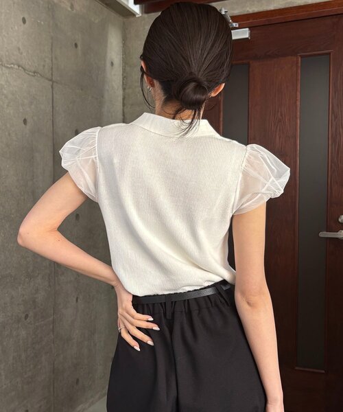 CAPRICIEUX LE'MAGE（カプリシューレマージュ）の「ミニバルーンスリーブポロニット（ニット/セーター・レディース・グレー/ホワイト/ブラック・FREE）」の5枚目の写真
