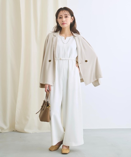 COHINA(コヒナ)の「キーネックとろみオールインワン 【低身長・小柄女性】(つなぎ/オールインワン・レディース・ブラック/ホワイト/ネイビー・REGULAR/SHORT)」の1枚目の写真