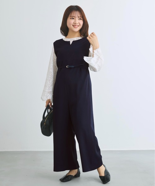 COHINA(コヒナ)の「キーネックとろみオールインワン 【低身長・小柄女性】(つなぎ/オールインワン・レディース・ブラック/ホワイト/ネイビー・REGULAR/SHORT)」の4枚目の写真