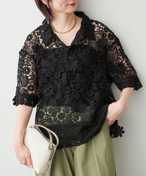 セール】《一部店舗+WEB限定》LAYAS/レイヤーズ レース半袖シャツ