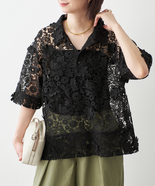 Spick & Span(スピックアンドスパン)の「《一部店舗+WEB限定》LAYAS/レイヤーズ レース半袖シャツ(シャツ/ブラウス・レディース・ホワイト/ブラック・FREE)」の5枚目の写真