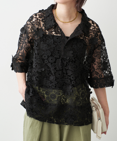 Spick & Span(スピックアンドスパン)の「《一部店舗+WEB限定》LAYAS/レイヤーズ レース半袖シャツ(シャツ/ブラウス・レディース・ホワイト/ブラック・FREE)」の6枚目の写真