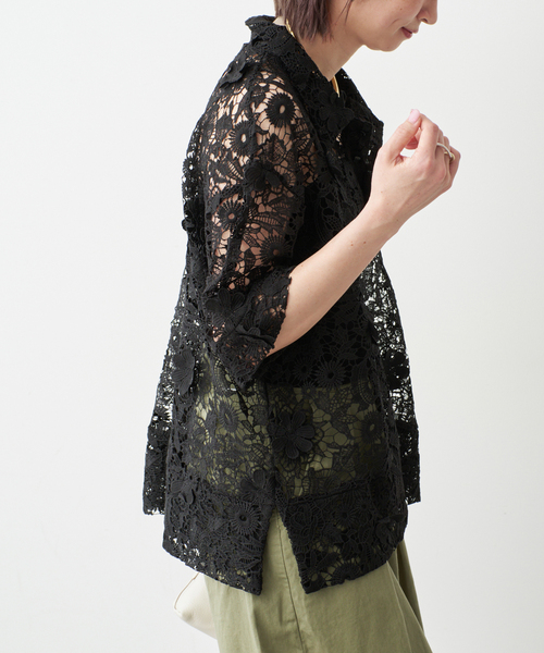 Spick & Span(スピックアンドスパン)の「《一部店舗+WEB限定》LAYAS/レイヤーズ レース半袖シャツ(シャツ/ブラウス・レディース・ホワイト/ブラック・FREE)」の7枚目の写真
