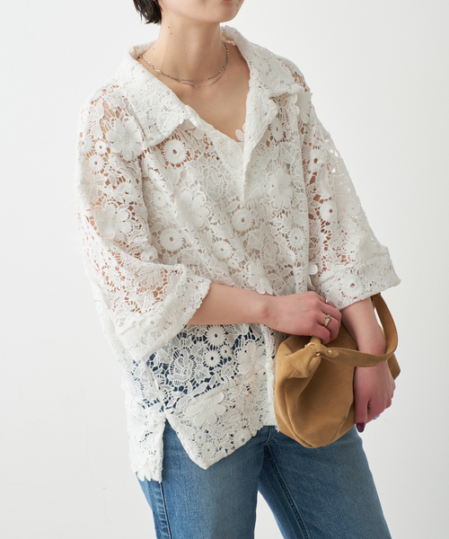 Spick & Span(スピックアンドスパン)の「《一部店舗+WEB限定》LAYAS/レイヤーズ レース半袖シャツ(シャツ/ブラウス・レディース・ホワイト/ブラック・FREE)」の8枚目の写真