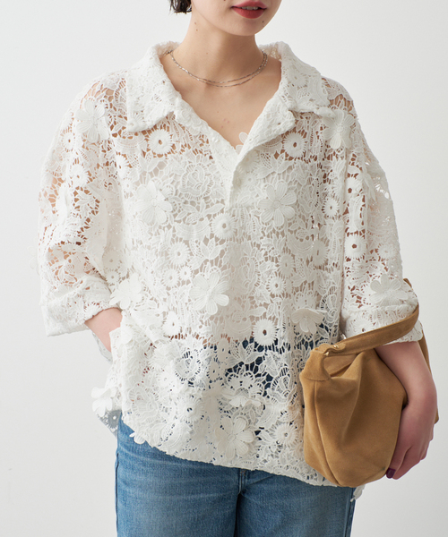 Spick & Span(スピックアンドスパン)の「《一部店舗+WEB限定》LAYAS/レイヤーズ レース半袖シャツ(シャツ/ブラウス・レディース・ホワイト/ブラック・FREE)」の9枚目の写真