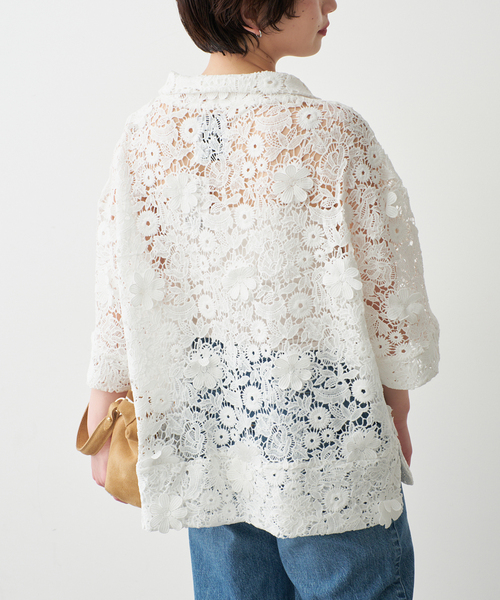Spick & Span(スピックアンドスパン)の「《一部店舗+WEB限定》LAYAS/レイヤーズ レース半袖シャツ(シャツ/ブラウス・レディース・ホワイト/ブラック・FREE)」の12枚目の写真