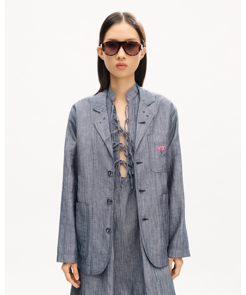 KENZO(ケンゾー)の「'KENZO Tulip' ライト ワークウエア ジャケット イン ウォッシュド ミックス リネン デニム(デニムジャケット・レディース・ブルー系その他・SMALL/X-SMALL)」の3枚目の写真