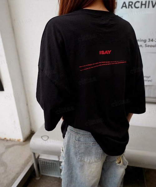 Dalfwin(ダールフィン)の「韓国ファッション ISAYバックプリント半袖Tシャツ(Tシャツ/カットソー・レディース・ブラック/チャコールグレー/ホワイト・FREE)」の15枚目の写真
