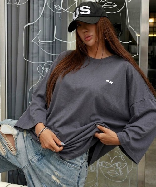 Dalfwin(ダールフィン)の「韓国ファッション ISAYバックプリント半袖Tシャツ(Tシャツ/カットソー・レディース・ブラック/チャコールグレー/ホワイト・FREE)」の20枚目の写真
