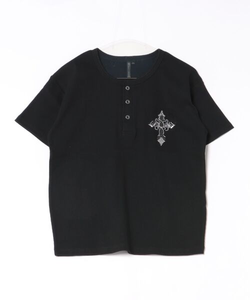 BENDER TOKYO(ベンダートウキョウ)の「ラインストーン ワンポイント クロスモチーフ ジャストフィット テレコ ヘンリーネック Tシャツ(Tシャツ/カットソー・メンズ・ホワイト/ホワイト系その他/ブラック/ブラック系その他・L/M)」の14枚目の写真