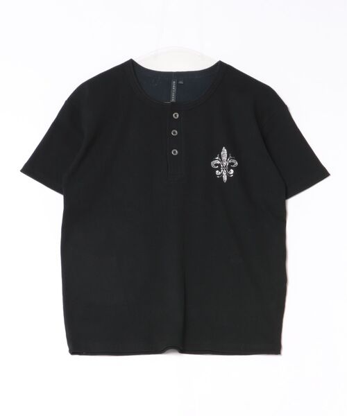 BENDER TOKYO(ベンダートウキョウ)の「ラインストーン ワンポイント クロスモチーフ ジャストフィット テレコ ヘンリーネック Tシャツ(Tシャツ/カットソー・メンズ・ホワイト/ホワイト系その他/ブラック/ブラック系その他・L/M)」の6枚目の写真