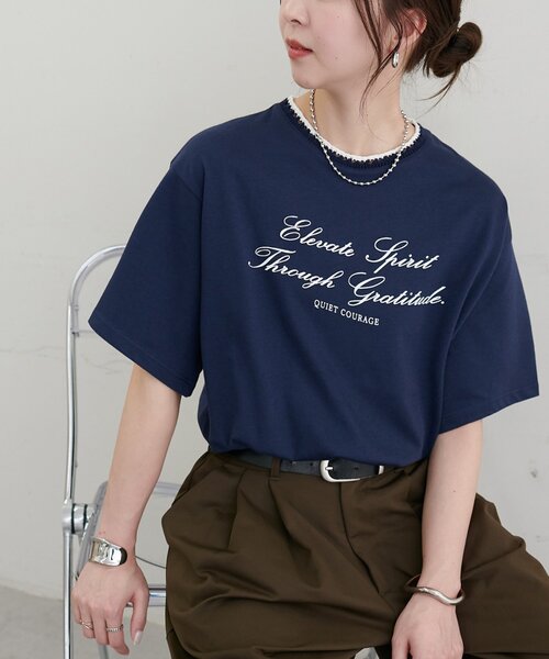 DISCOAT（ディスコート）の「【WEB限定】衿編みロゴTシャツ（Tシャツ/カットソー・レディース・ネイビー/チャコールグレー/オフホワイト・MEDIUM）」の3枚目の写真