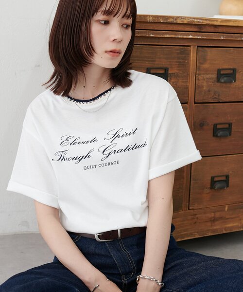 DISCOAT（ディスコート）の「【WEB限定】衿編みロゴTシャツ（Tシャツ/カットソー・レディース・ネイビー/チャコールグレー/オフホワイト・MEDIUM）」の8枚目の写真