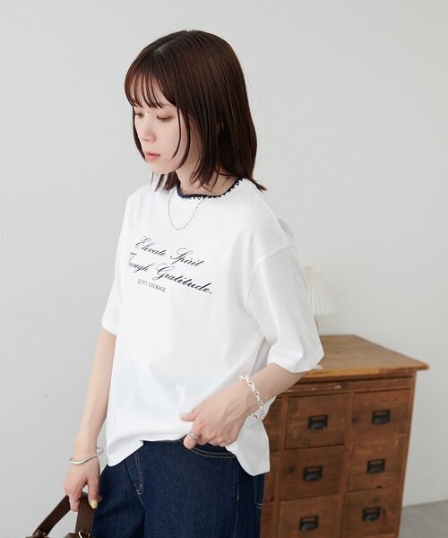 DISCOAT（ディスコート）の「【WEB限定】衿編みロゴTシャツ（Tシャツ/カットソー・レディース・ネイビー/チャコールグレー/オフホワイト・MEDIUM）」の11枚目の写真