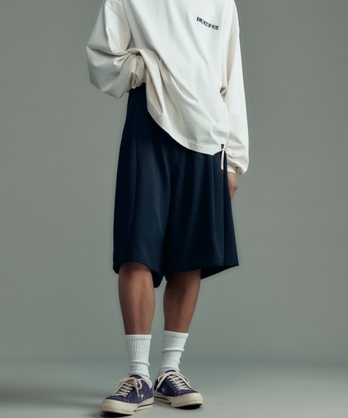 ADAM PATEK(アダムパテック)の「ADAMPATEK/twill wide easy shorts/ドライツイルワイドショートパンツ(AP2618035)(その他パンツ・レディース・ブラック/グレー・1/2)」の1枚目の写真