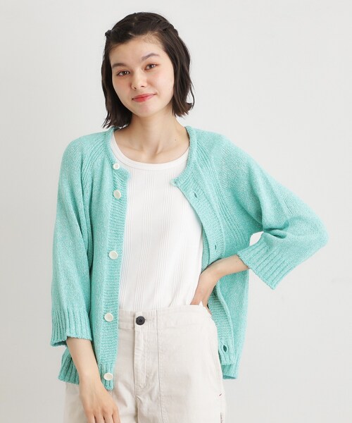 LAURA ASHLEY(ローラアシュレイ)の「【日本製/ワンマイルウエア】ギマブークレーヤーン カーディガン(カーディガン/ボレロ・レディース・ブルー/ダークグリーン・38)」の7枚目の写真