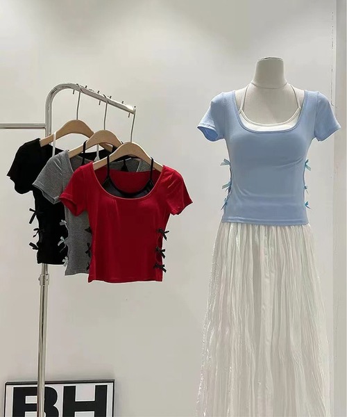 MAISON DE THERESE(メゾン ド テレーズ)の「フェイクツーピース カップ付き T シャツ サイドカット ギャル(Tシャツ/カットソー・レディース・ブラック/ブルー/グレー・FREE)」の6枚目の写真