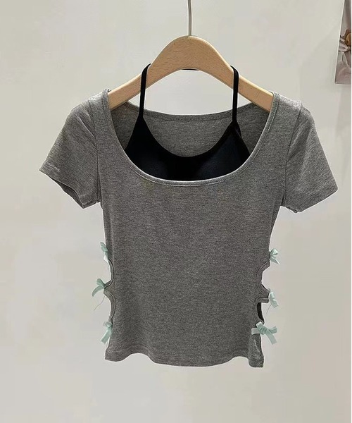 MAISON DE THERESE(メゾン ド テレーズ)の「フェイクツーピース カップ付き T シャツ サイドカット ギャル(Tシャツ/カットソー・レディース・ブラック/ブルー/グレー・FREE)」の7枚目の写真