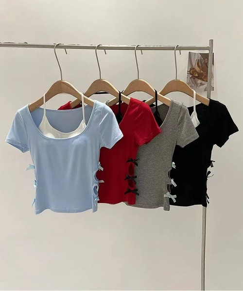 MAISON DE THERESE(メゾン ド テレーズ)の「フェイクツーピース カップ付き T シャツ サイドカット ギャル(Tシャツ/カットソー・レディース・ブラック/ブルー/グレー・FREE)」の4枚目の写真