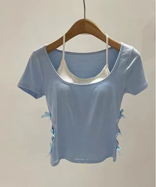 MAISON DE THERESE(メゾン ド テレーズ)の「フェイクツーピース カップ付き T シャツ サイドカット ギャル(Tシャツ/カットソー・レディース・ブラック/ブルー/グレー・FREE)」の9枚目の写真