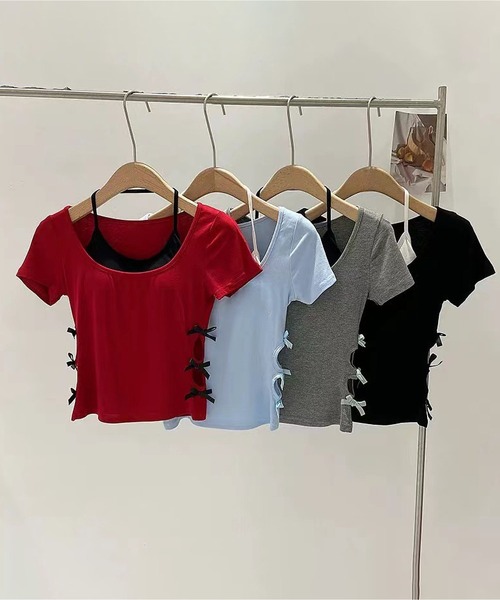 MAISON DE THERESE(メゾン ド テレーズ)の「フェイクツーピース カップ付き T シャツ サイドカット ギャル(Tシャツ/カットソー・レディース・ブラック/ブルー/グレー・FREE)」の5枚目の写真